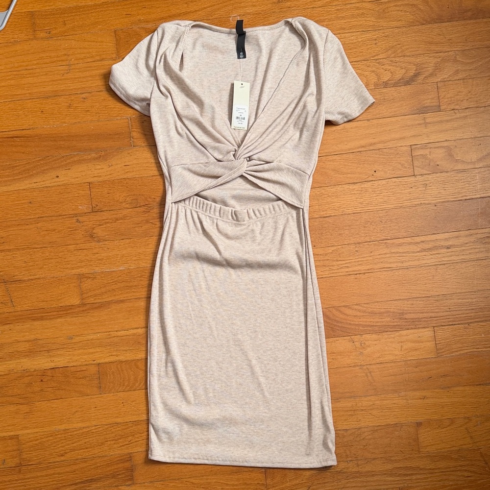 Francesca's Collections Beige Twist-Front Mini Dress